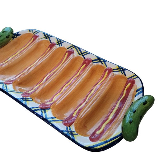 vintage hotdog bbq platter pickles mustard ketchup 4th of july, labor day party - Picture 5 of 7